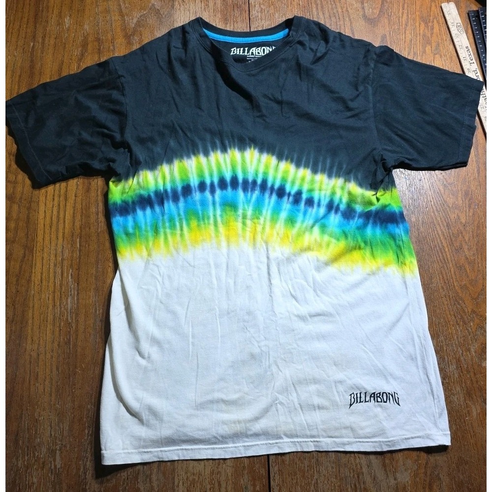 Billabong y2k Black Graphic T Shirt Men's Large Short Sleeve Casual Tee Tie Die